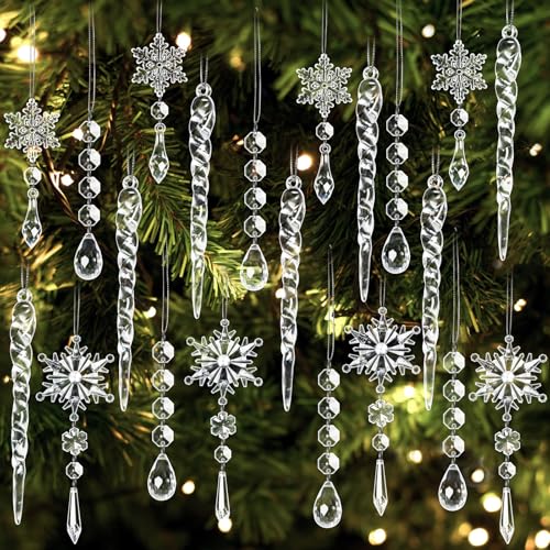 40-Piece Acrylic Snowflake and Icicle Christmas Tree Ornaments Set
