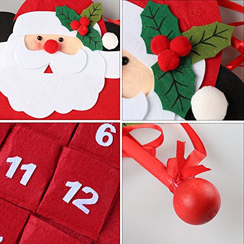 3D Felt Santa Christmas Advent Calendar - Hanging Holiday Countdown Decor