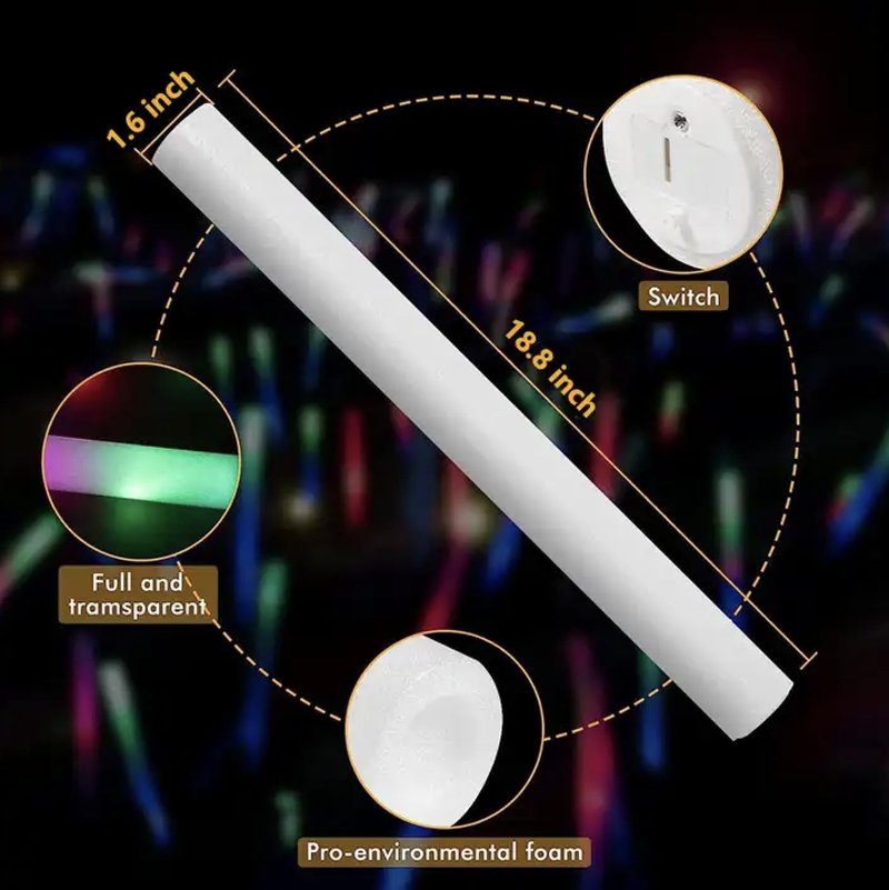 52 PCS Giant 18 Inch Foam Glow Sticks, Bulk Glow Sticks with 3 Modes Colorful Flashing, Led Foam Glow Sticks for Kids Birthday Wedding Dance Floor Props Halloween Christmas New Year Party Favors