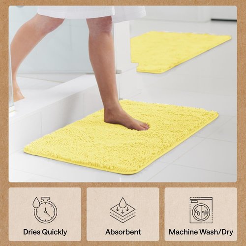 GORILLA GRIP Bath Rug Mat - Soft Absorbent Chenille with Quick Dry Microfiber | 60x24 Yellow