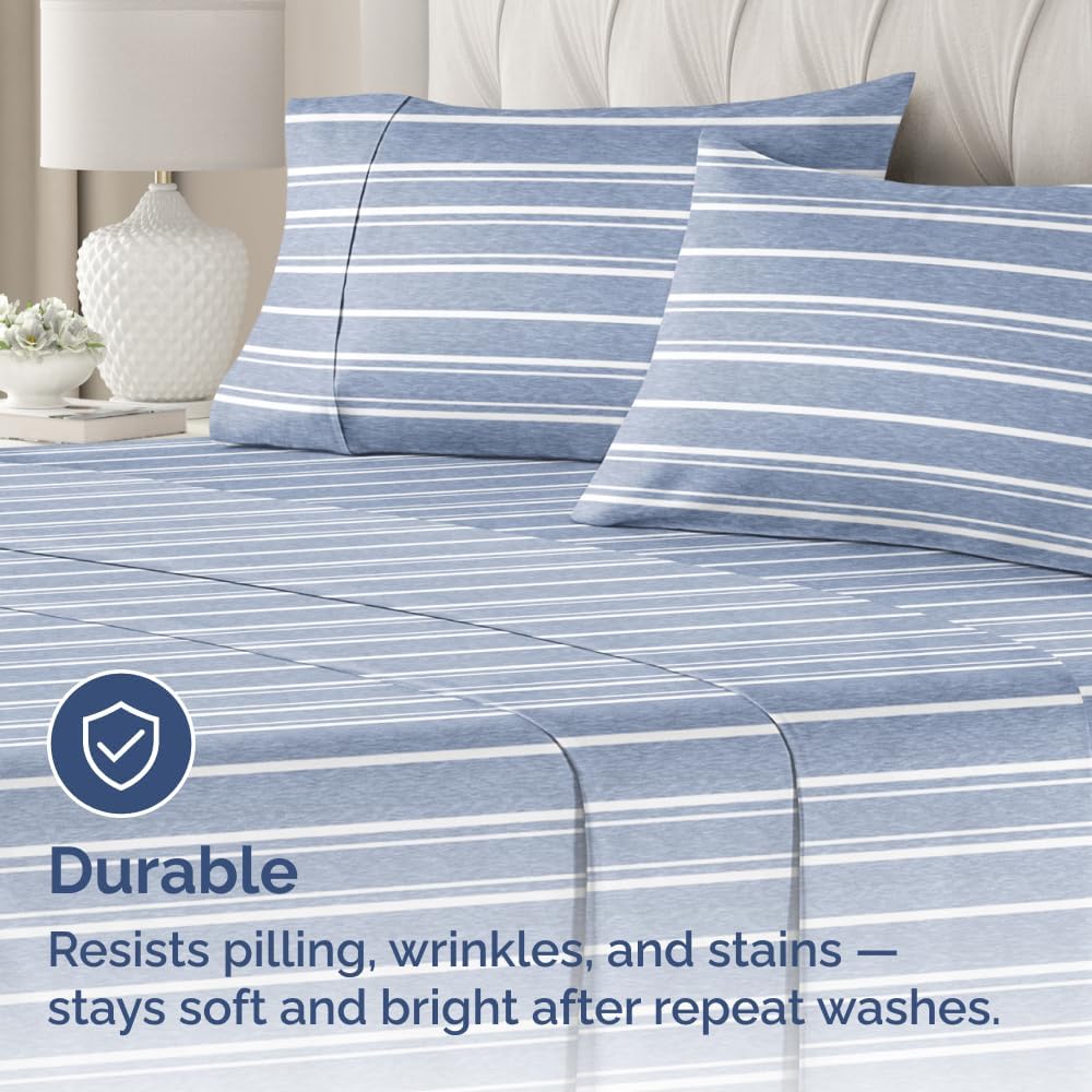 Skiennix Queen Pillow Cases Set of 2 | Ultra Soft Hotel Quality, Wrinkle-Free & Fade Resistant - Blue Stripes