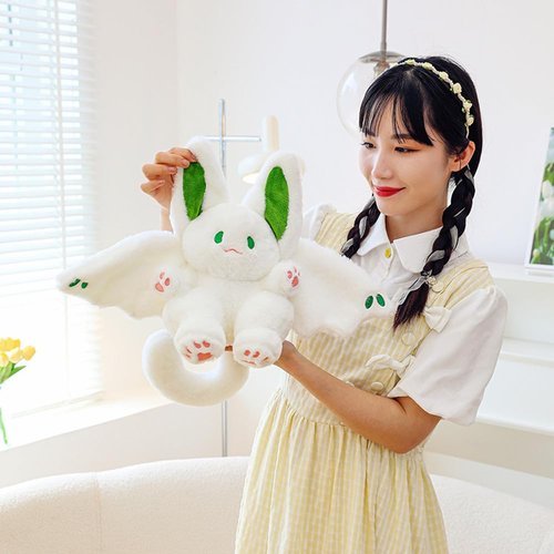 NatureMan 17.7inch Unique Bat Bunny Plush Pillow Kawaii Bat Rabbit Stuffed Animal,with Rabbit Ears and Bat Wings for Kids (White)