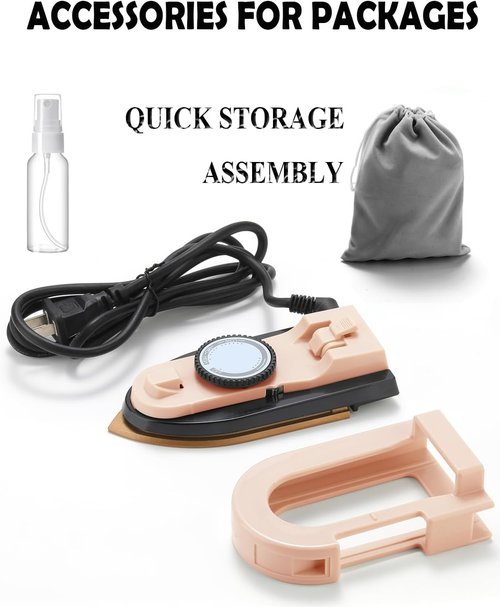 Dual Voltage Travel Iron - 3-Temp Mini Dry Iron with Non-Stick Soleplate | Ultra-Lightweight 0.8lb (Pink)