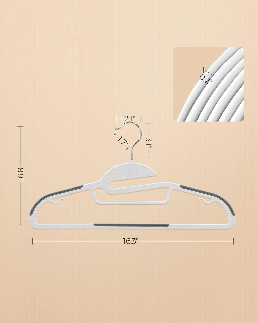 SONGMICS Heavy-Duty Plastic Coat Hangers - Space-Saving Design with 360º Swivel Hook | 50 Pack, Cloud White & Dark Gray
