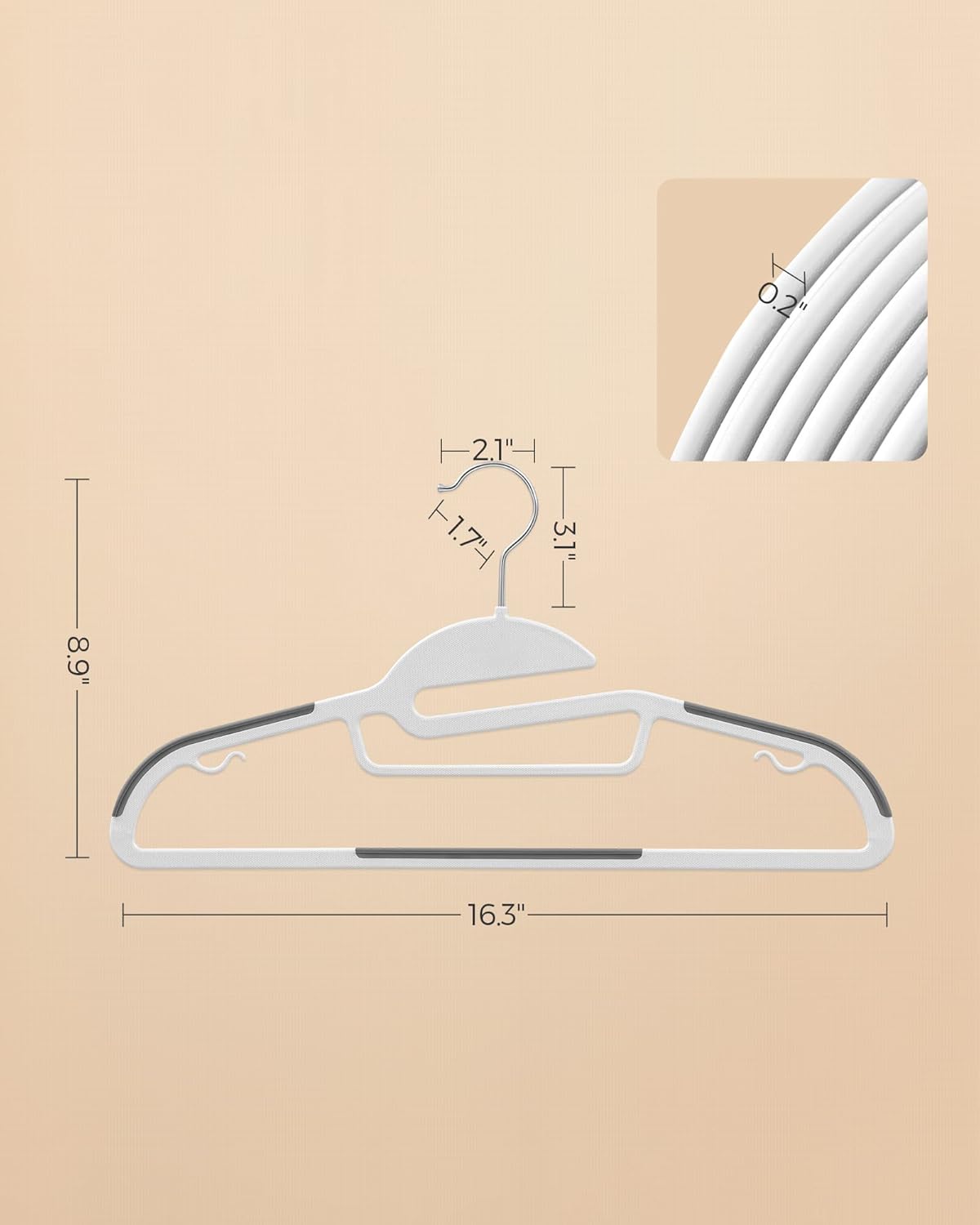 SONGMICS Heavy-Duty Plastic Coat Hangers - Space-Saving Design with 360º Swivel Hook | 50 Pack, Cloud White & Dark Gray