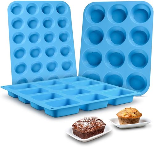 CAKETIME Silicone Muffin Pan | Food Grade 3-Pack Cupcake & Mini Loaf Baking Molds