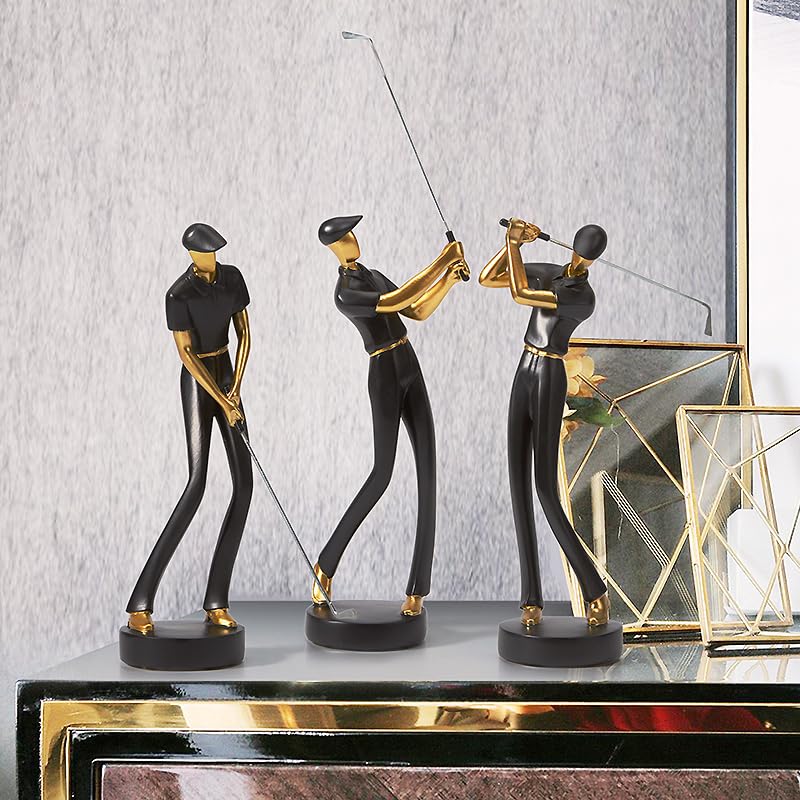 HAUCOZE Golfers Figurine – 9.4 Inch White Polyresin Desk Statue for Home & Office Decor