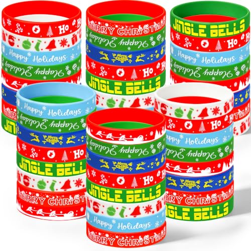 PURPERCAT Red Silicone Holiday Wristbands Bulk - Party Favors, Rubber Bracelets