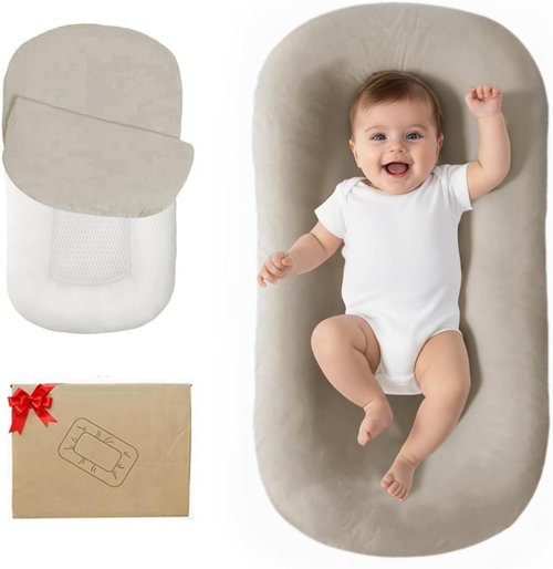 Lucakuins Infant Support Cushion - Portable Soft Cotton Baby Mat for Newborns 0-24 Months | Cream Gray