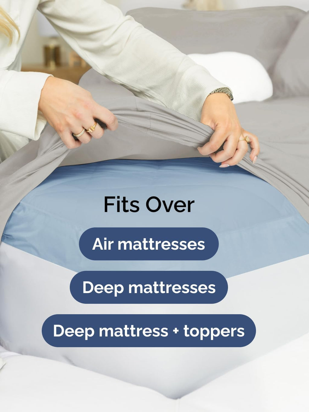 Skiennix Extra Deep Twin Sheet Set | 4-Piece Breathable Cooling Bedding - Soft, Wrinkle-Free Light Grey