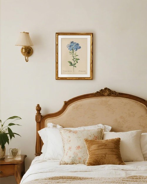 InSimSea Gold Bamboo Framed Canvas Wall Art - Vintage Blue Botanical Prints | Antique Picture Frame, 11x14 Inch