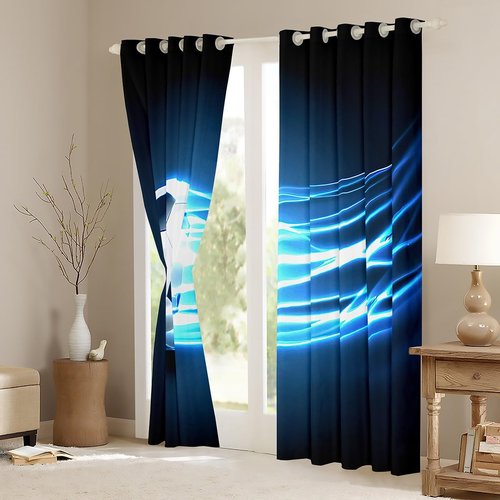 Feelyou Football Curtains Blue Flame Soccer Curtain for Bedroom Living Room Kids Boys Teens Sports Windows Drapes 52W x 84L Inches 2 Panels