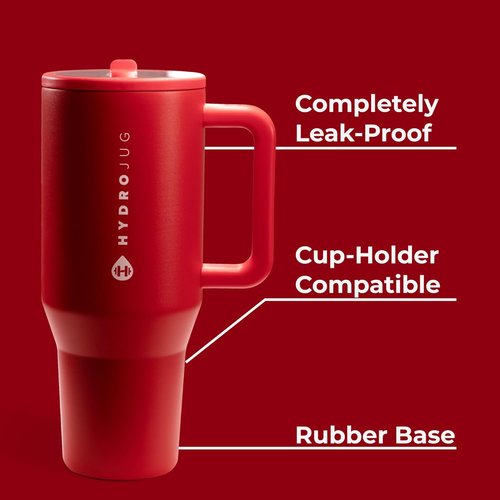 HydroJug Traveler - 40 Oz Insulated Water Bottle with Handle & Flip Straw | Leak Resistant, Alumni Red
