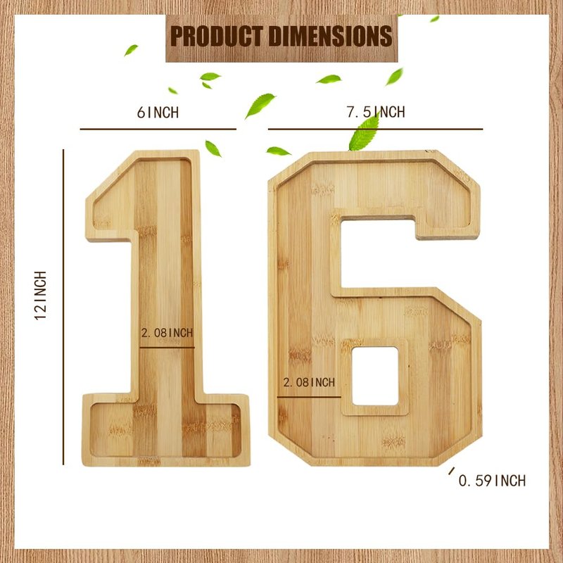 Valguri Wooden Charcuterie Number Fillable Board Box, Fruit Cheese Platter Vegetable Food Dish, Reuseable Serving Tray for Home Decor, Birthday Party Decorations (16)