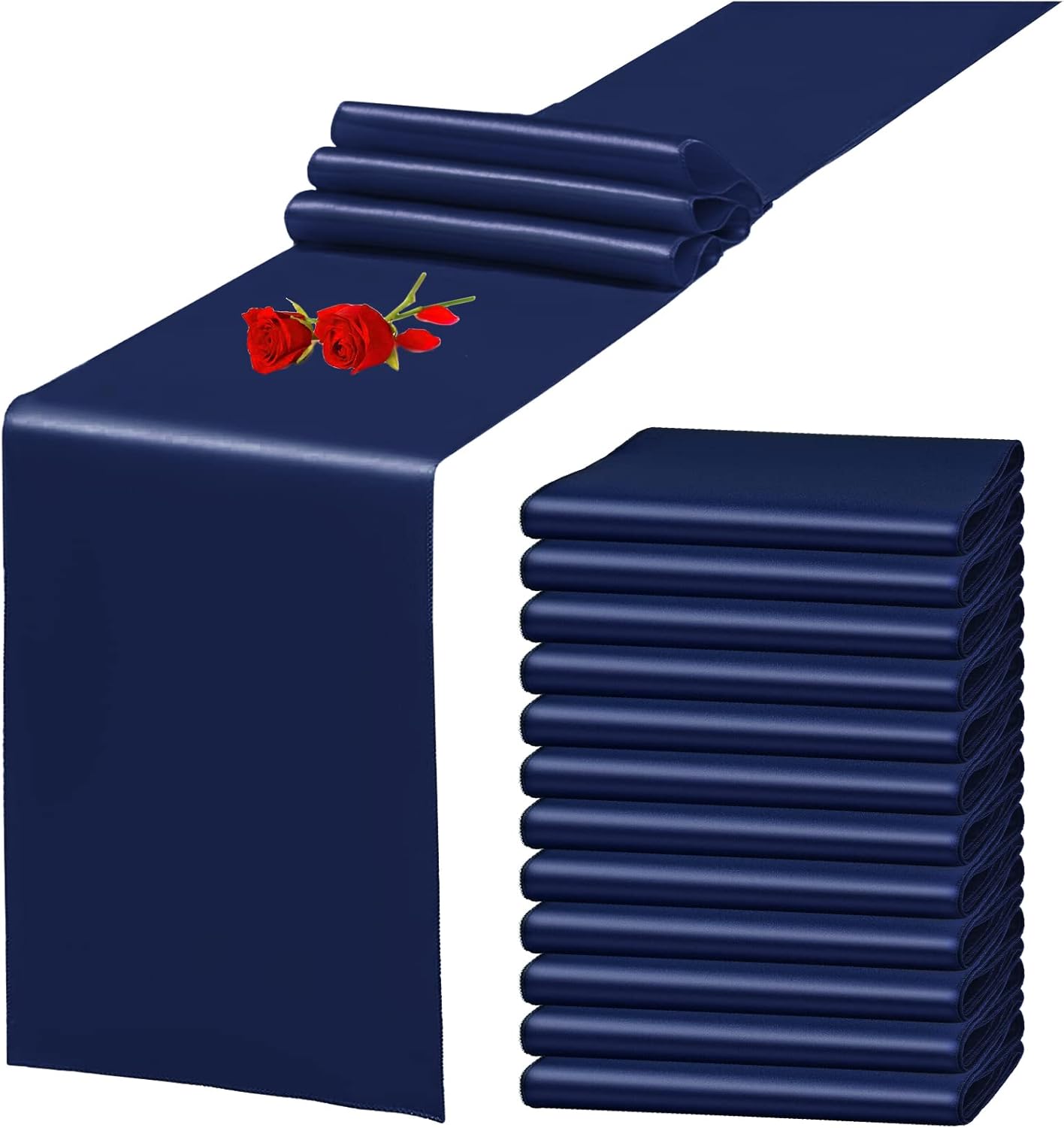 Skiennix Navy Blue Satin Table Runner - 12 Pack, 12 x 108 Inch for Weddings & Events Decor