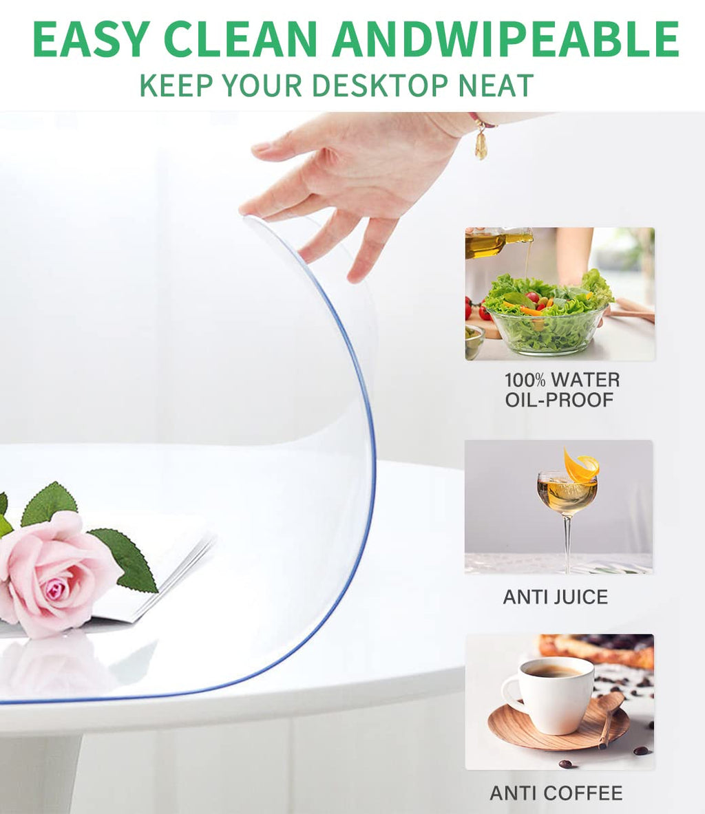 WingCanto 1.5mm Thick 24 Inch Round Clear PVC Table Runner Cover Protector Plastic Circle Table Pad Mat for Dining Room Table Coffee Table Bistro Bar Kitchen Coutertop Waterproof No Plastic Smell