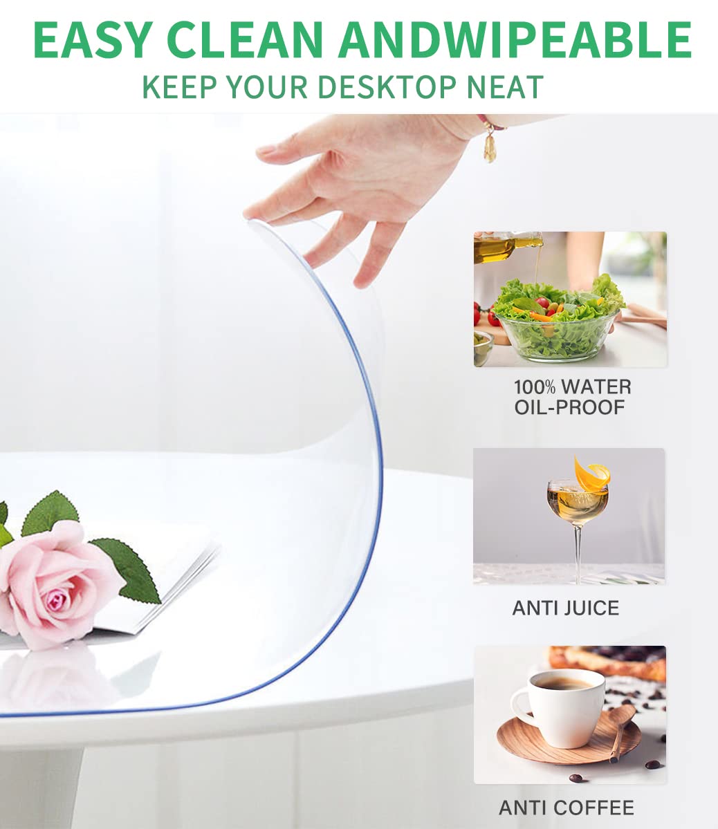 WingCanto 1.5mm Thick 24 Inch Round Clear PVC Table Runner Cover Protector Plastic Circle Table Pad Mat for Dining Room Table Coffee Table Bistro Bar Kitchen Coutertop Waterproof No Plastic Smell