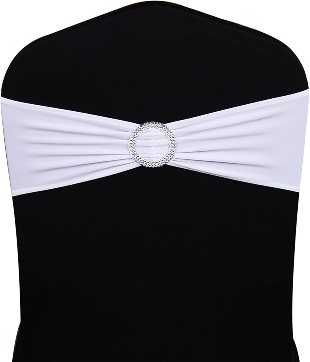 Skiennix Spandex White Chair Sashes - 50-Pack Stretch Chair Bows for Weddings & Events