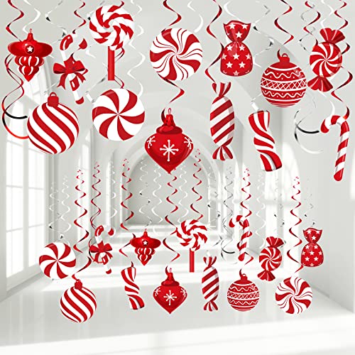 Funrous 56 Pcs Christmas Peppermint Candy Hanging Decorations Red & White Holiday Party Streamers