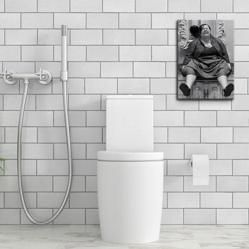 Funny Bathroom Wall Art Set by Vintage Humor | Black and White Dumb and Dumber Posters - Framed 16x24in