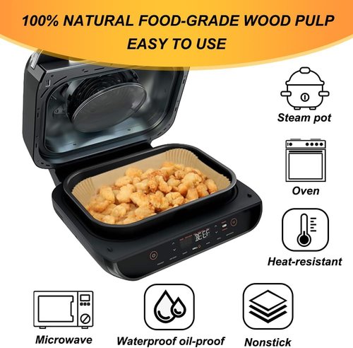 BYKITCHEN Air Fryer Liners - Set of 100 Rectangle Parchment Paper for Ninja Foodi Smart XL Grill
