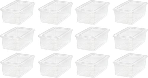 IRIS USA Storage Bins - 12-Pack Crystal Clear 6 Quart Stackable Containers for Shoes & Classroom Organization - BPA-Free