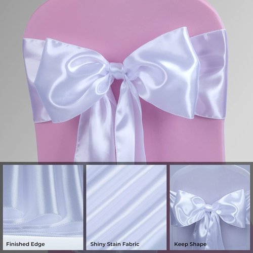 Babenest Satin Chair Sashes - Upgraded 30 Pcs Chair Ribbons & Bows for Weddings & Events | White