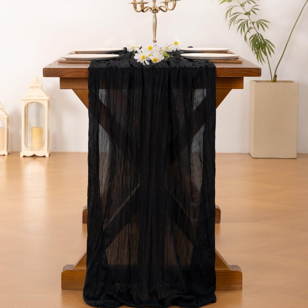 Socomi Black Cheesecloth Table Runner - 120 Inch Boho Rustic Gauze for Weddings & Events