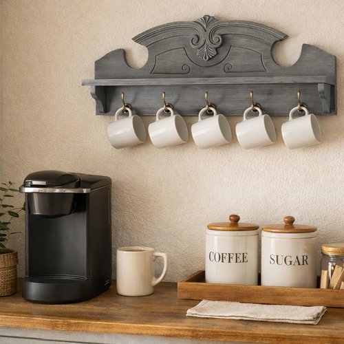 Felt Creative Home Goods Gorgeous 24" Farmhouse Coat Hanger Wall Mount with Shelf and Hooks for Entryway - Wall Mounted Rack for Hanging Coats, Jackets, Purses, Keys (Charcoal Brown-Gray)