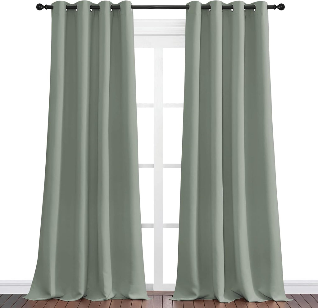 NICETOWN Greyish Green Blackout Curtains - 120" Long, 55" Wide | Sound Reducing & Energy Efficient Panels (2 Pieces)