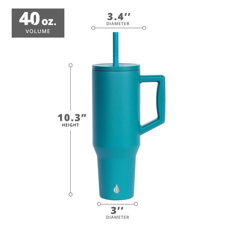 Elemental 40 oz Tumbler with Handle and Straw - Spill Proof Insulated Stainless Steel Commuter for Cold Beverages - Travel Coffee Mug with 2 Straws & Spill Proof Lid - 40oz - Teal