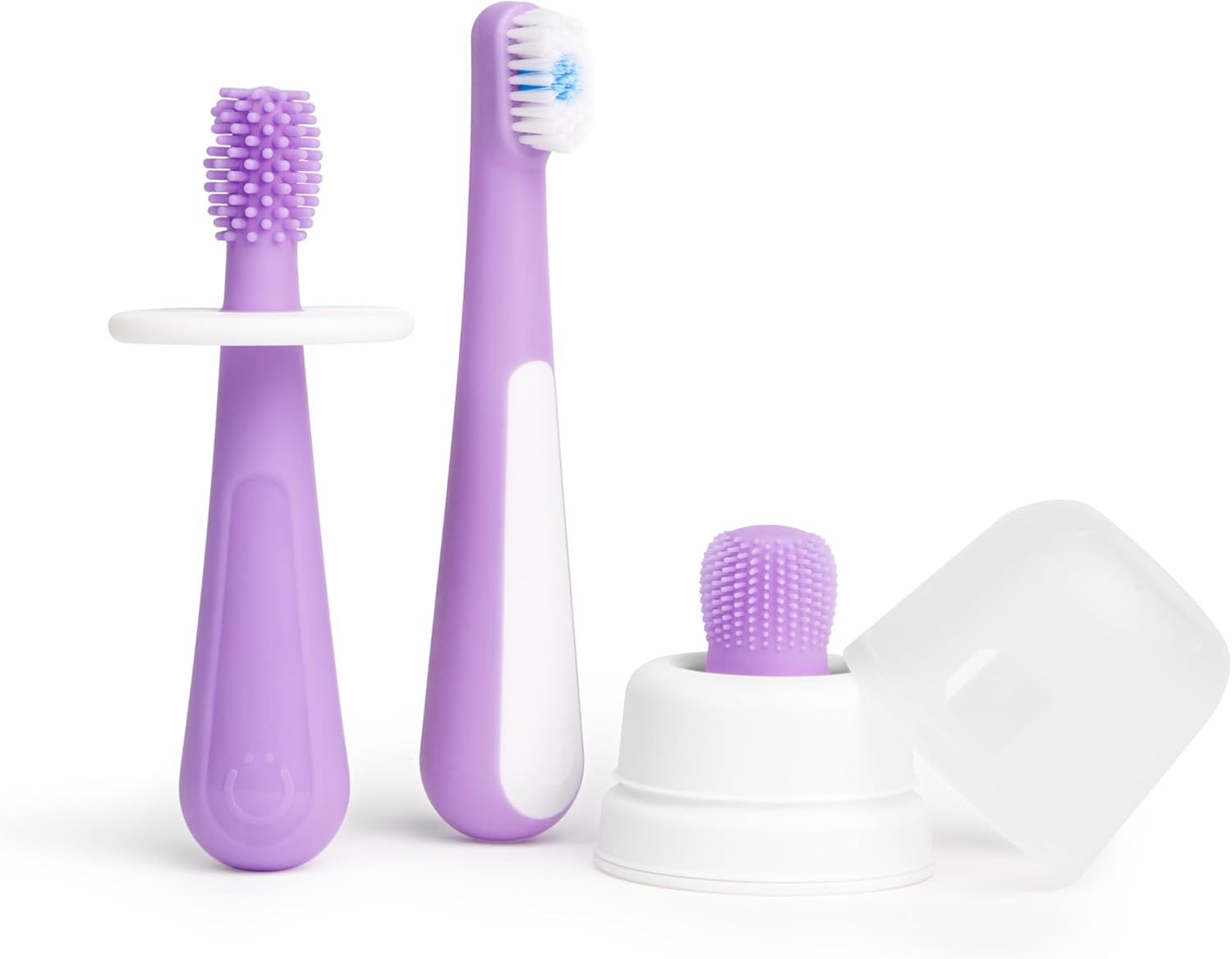 Ubbi Grow With Me Toothbrush Set - Silicone Finger Brush & 360° Soft Bristled Toothbrush | Smoothie Purple