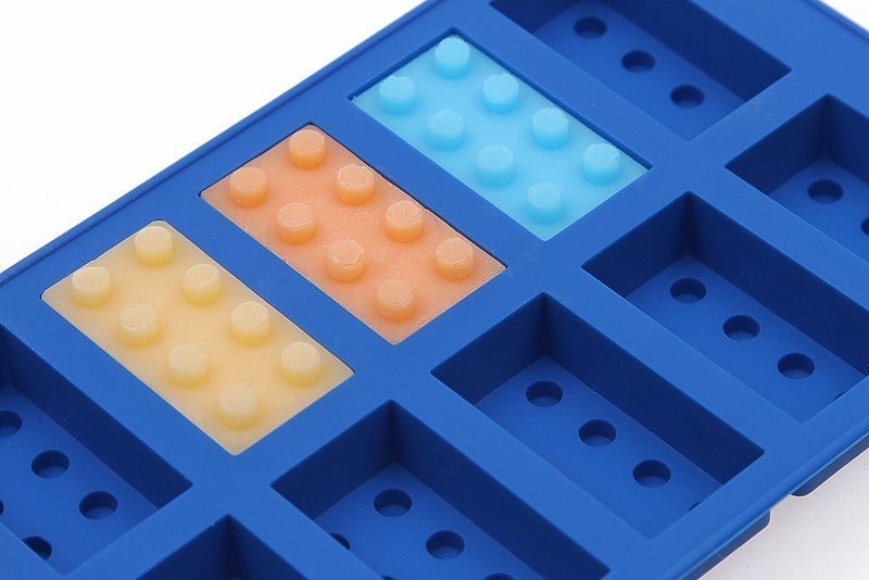 Minifigure Multi Building Bricks Ice Cube Trays & Candy Chocolate Molds for Melted Chocolate & Crayons - Birthday Day or Party Favors - Set of 2, Much Fun for Robot Lovers(Blue & Yellow)