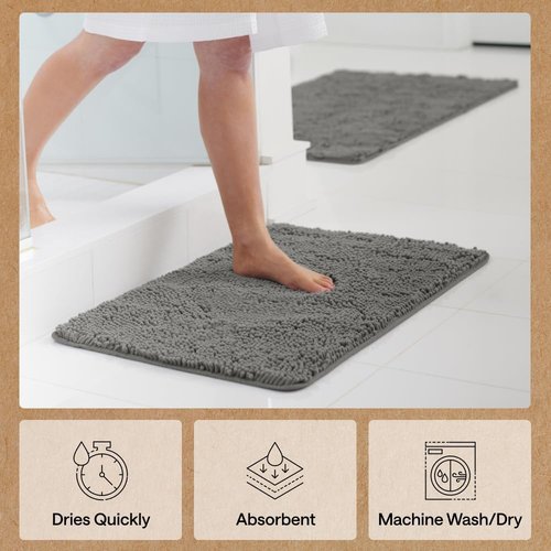 GORILLA GRIP Bath Rug Mat - Soft Absorbent Chenille | Quick Dry Microfiber, 36x24 Charcoal