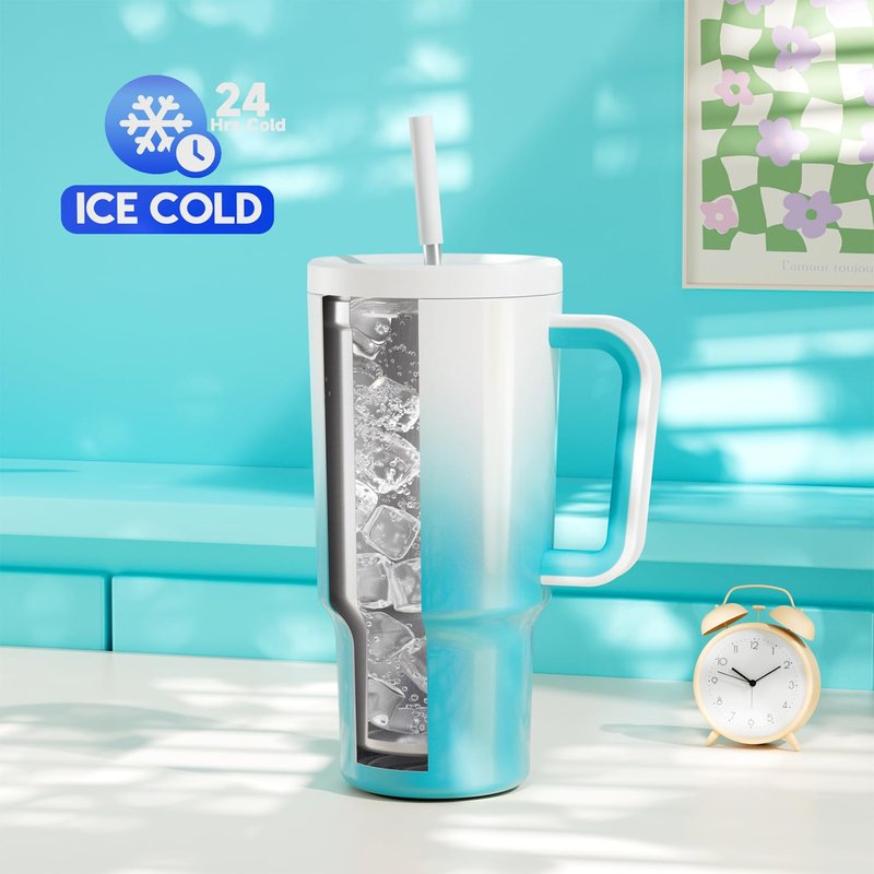 Meoky 40 oz Tumbler with Handle for Women: Stainless Steel Insulated Tumbler with Lid and Straw - 100% Leak Proof Tumbler for Home Office Car - Fashion Enthusiasts, Violet