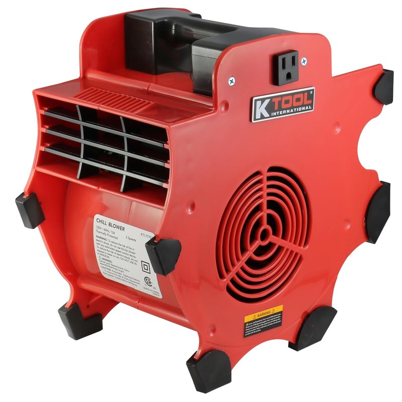 K Tool International 77702 Utility Floor Blower Fan, 300 CFM, 3 Speed Motor, Overload Protection, Impact Resistant ABS, 180 Watt, 110-120V, 60Hz, 12 Amp, 4 Angle Positions, Indoor/Outdoor, Red