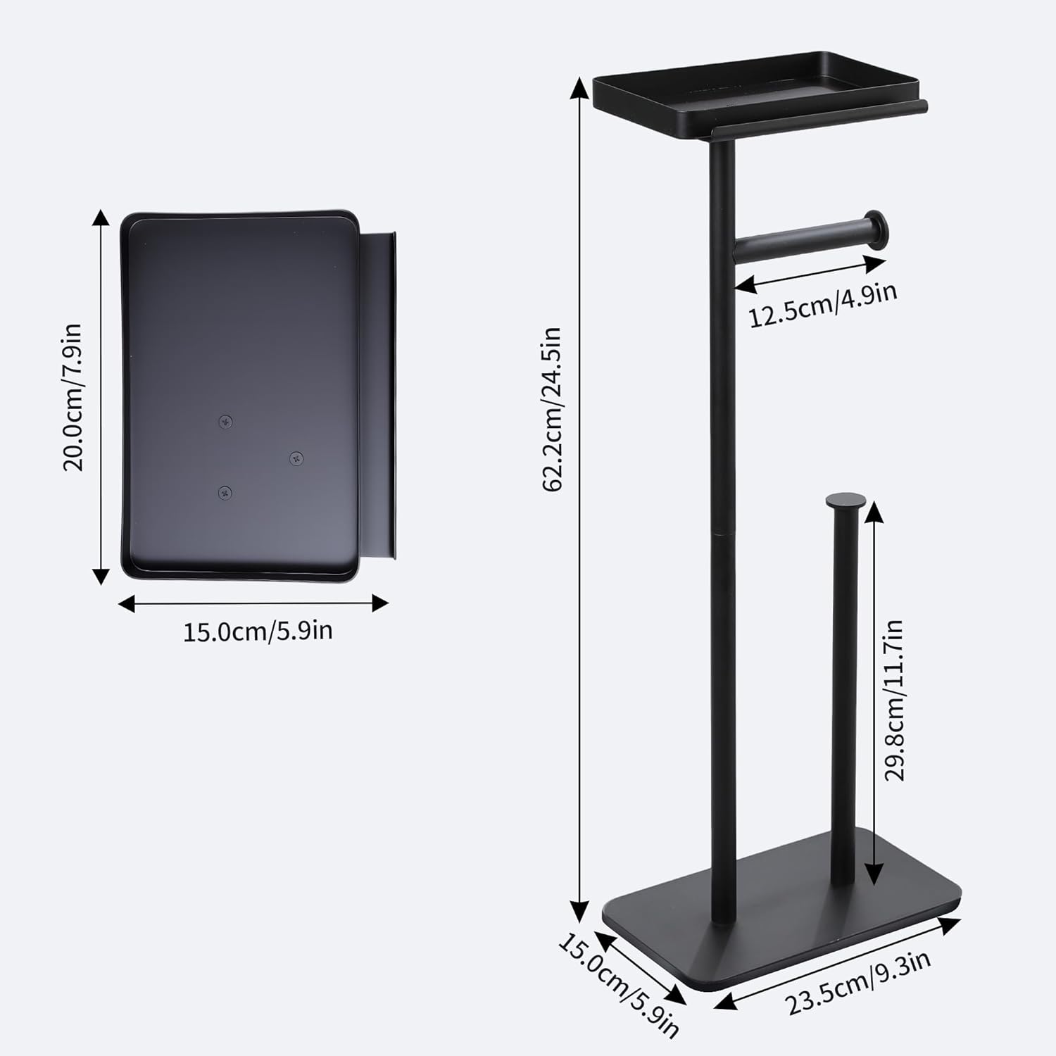 Skiennix Toilet Paper Holder Stand - Rustproof Free Standing Dispenser with Phone Shelf | Black, Holds 4 Rolls