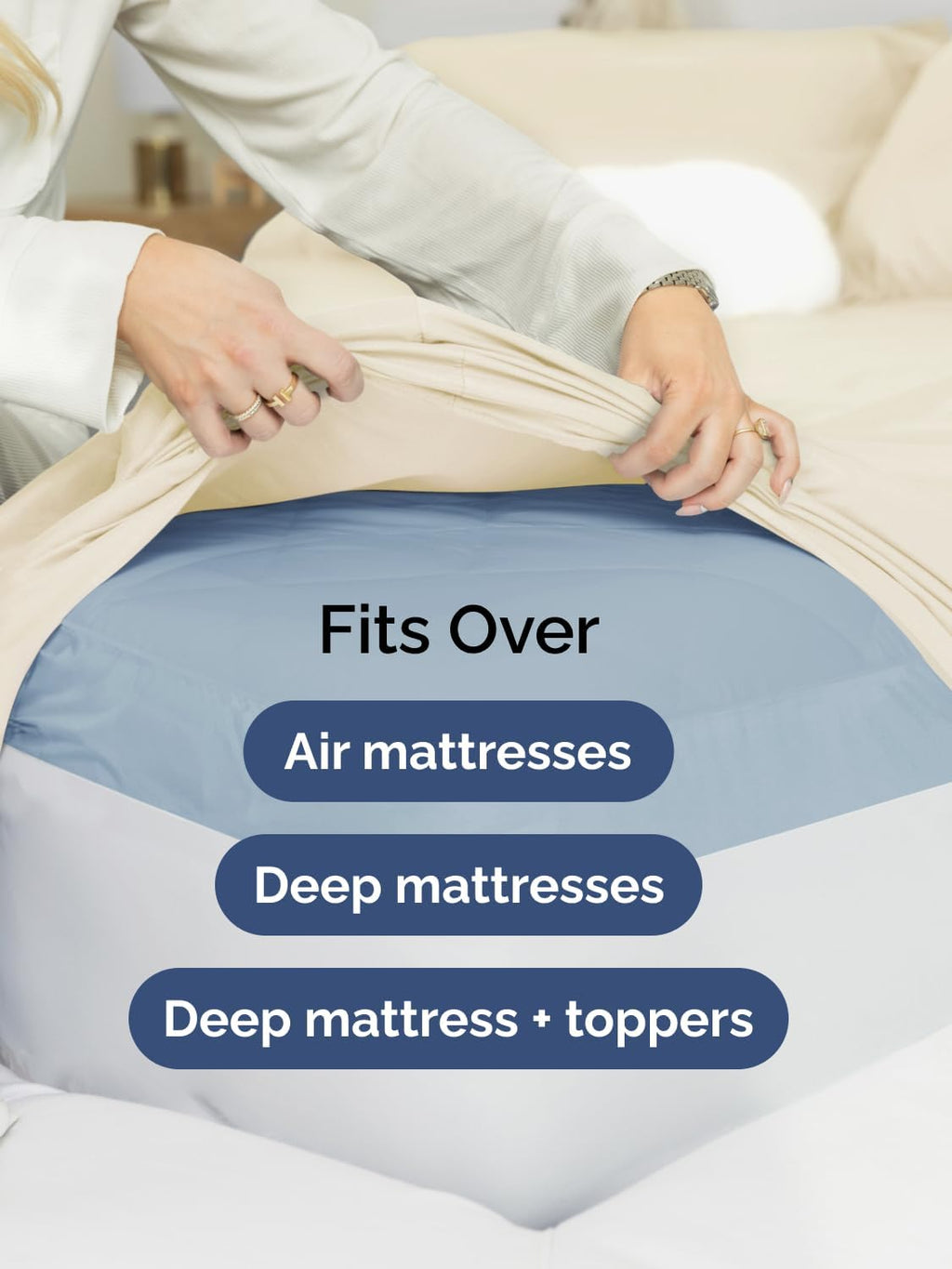 Skiennix Extra Deep Cal King Sheet Set - 6-Piece Breathable Cooling Bedding - Soft, Wrinkle-Free Off White