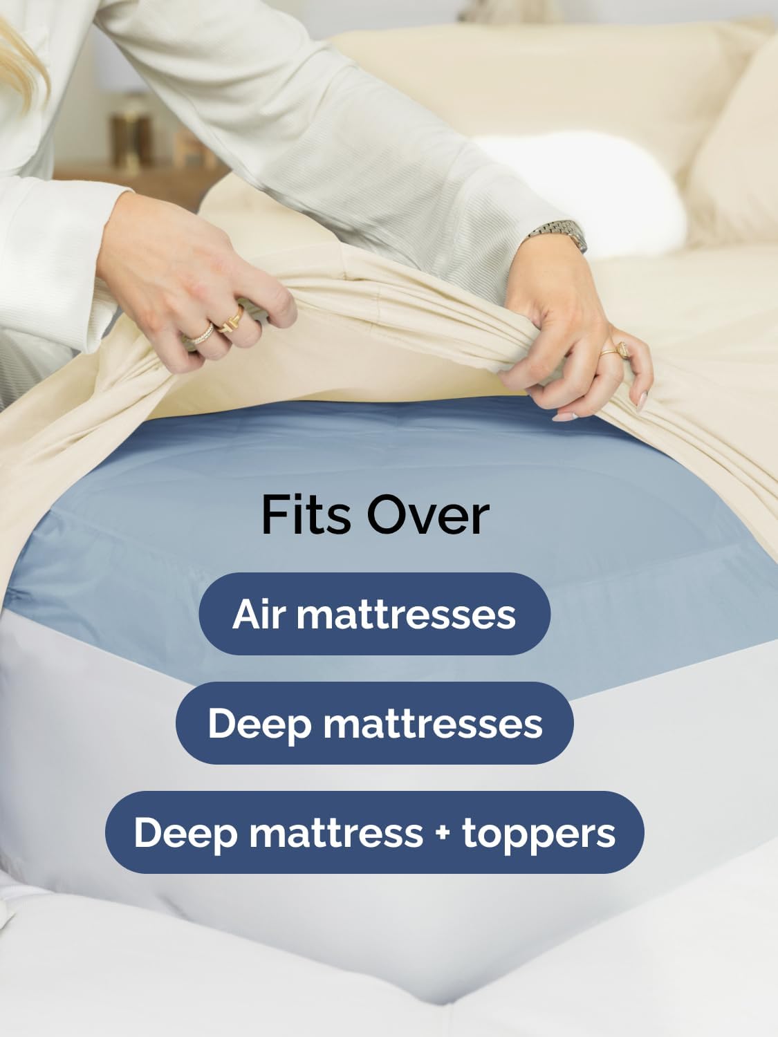 Skiennix Extra Deep Cal King Sheet Set - 6-Piece Breathable Cooling Bedding - Soft, Wrinkle-Free Off White