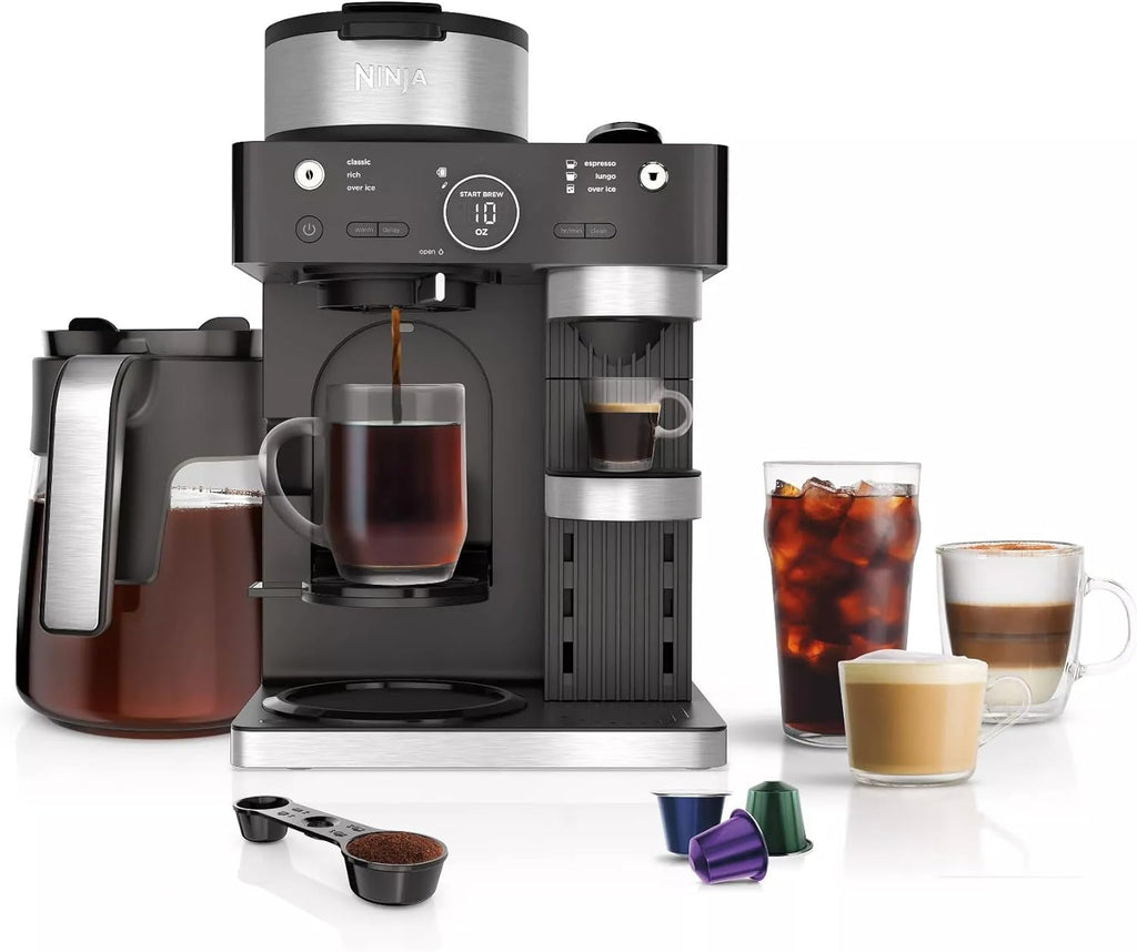 Ninja Refurbished CFN601 Espresso & Coffee Barista System - Single-Serve & 12-Cup Carafe with Built-In Frother