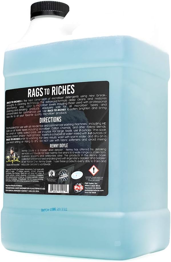 P & S Professional Detail Products - Rags to Riches Microfiber Detergent - Deep Cleans & Restores, Safe on All Fabrics, 1 Gallon