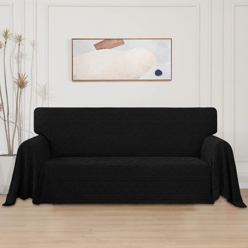 Easy-Going 80X133 inches Sofa Cover, Jacquard Velvet Oversized Couch Slipcover for 3 Cushion Couch, L Shape Sectional Covers for Dogs, Washable Sofa Blanket, Furniture Protector for Pets, Black