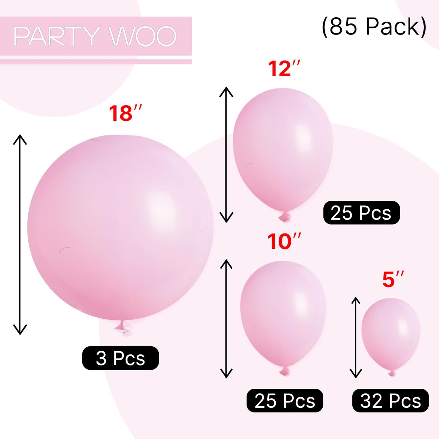 PartyWoo Light Pink Balloon Arch Kit - 85 Pcs in Various Sizes for Baby Shower & Birthday Decor