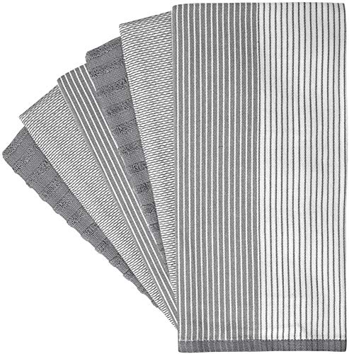 100% Cotton Kitchen Towels 6 Pack - 20"x28" Absorbent Dish Towels (Grey)