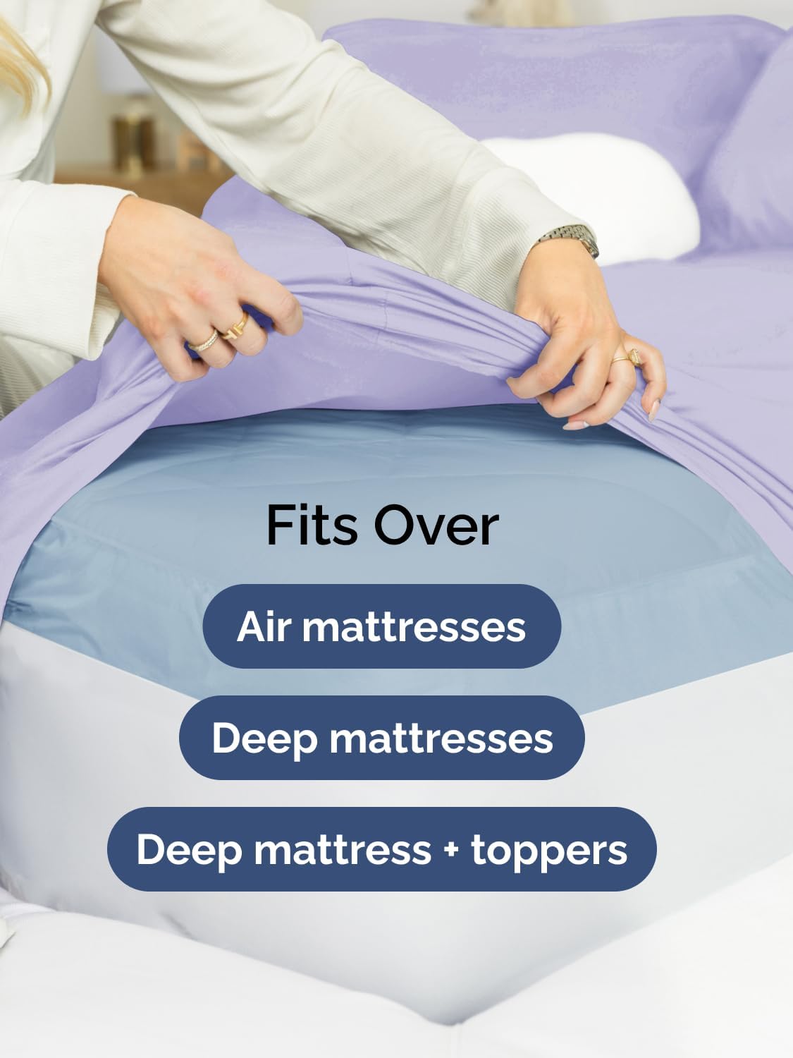 Skiennix Extra Deep Split King Sheet Set - 7 Piece Breathable Cooling Bedding - Soft Wrinkle-Free Lavender
