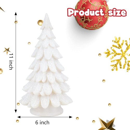 Bdor White Christmas Tree - 11-Inch Tabletop Decoration with Lights & Snowflakes | Exquisite Resin Ornaments