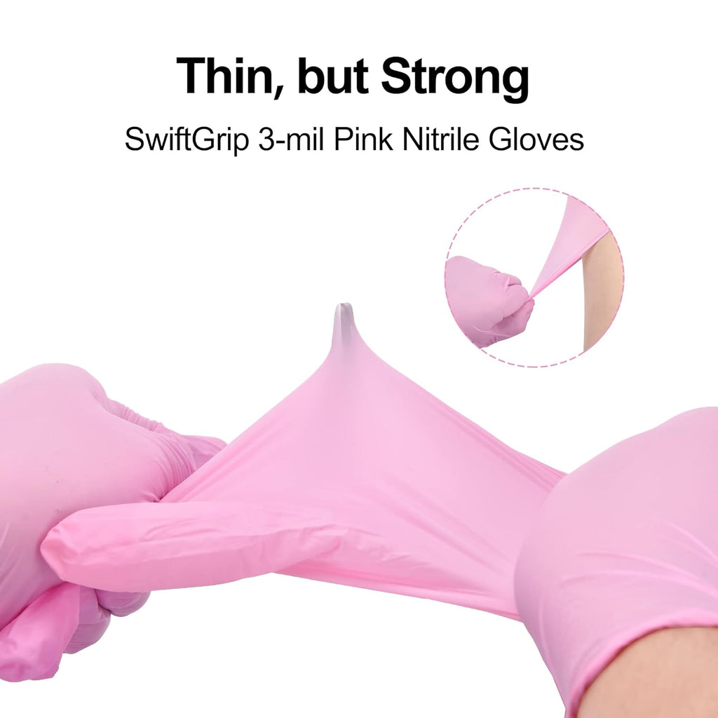 SwiftGrip Disposable Exam Gloves - Pink, X-Small, 50-Count | Powder-Free, Latex-Free, Medical Grade for Cleaning & Estheticians