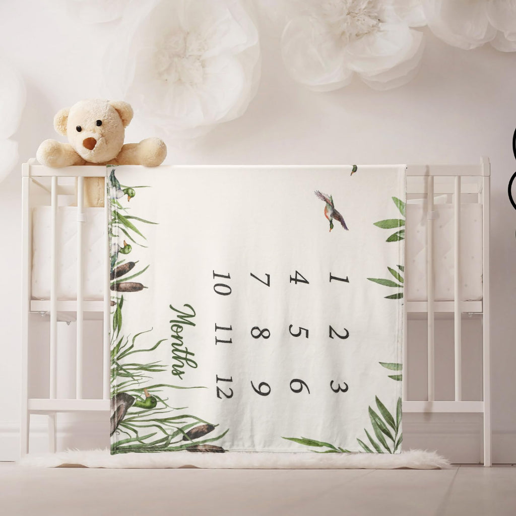 Preboun Baby Monthly Milestone Blanket 40"x60" Mallard Duck Months Blanket Photo Props Mallard Duck Stuff Growth Chart Milestone Gift for Boy or Girl with Felt Marker Newborn Photoshoot