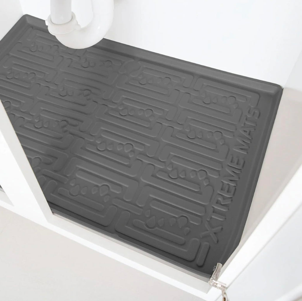 XTREME MATS Waterproof Undersink Mat (Gray 31" 1/4 x 22 1/4) Cabinet Base Liner for Kitchen & Laundry Cabinets Catches Leaks Prevents Damage Flexible Sink Driptray