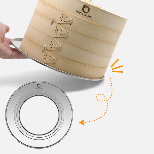 HAPPi STUDIO Stainless Steel Bamboo Steamer Ring - Fits 8 10 11 12 Inch Bamboo Steamer Basket - Dim Sum Ring Adapter for Wok, Pot, Steaming Rice Cooker - Metal Liner for Dumpling Basket